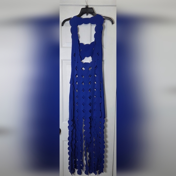 *Womens Hollow Sleeveless Backless Cutout Fringe Bodycon Dress Top Blue Sz Large - Picture 5 of 10
